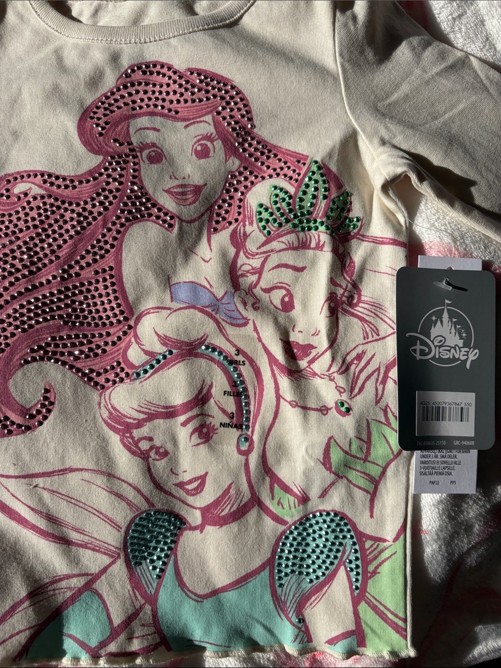 🆕 Disney - Little Girls Princess LS Tee with Stone detailing
